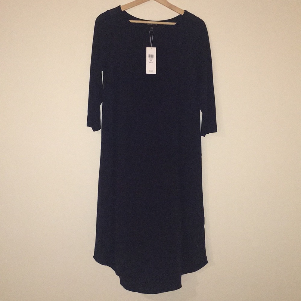 Navy midi stretch silk jersey dress